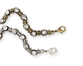 Rustic Clear Crystal Link Bracelet, Steampunk Wedding Bracelet, Anchor Link Bracelet, Unique Gift for Her