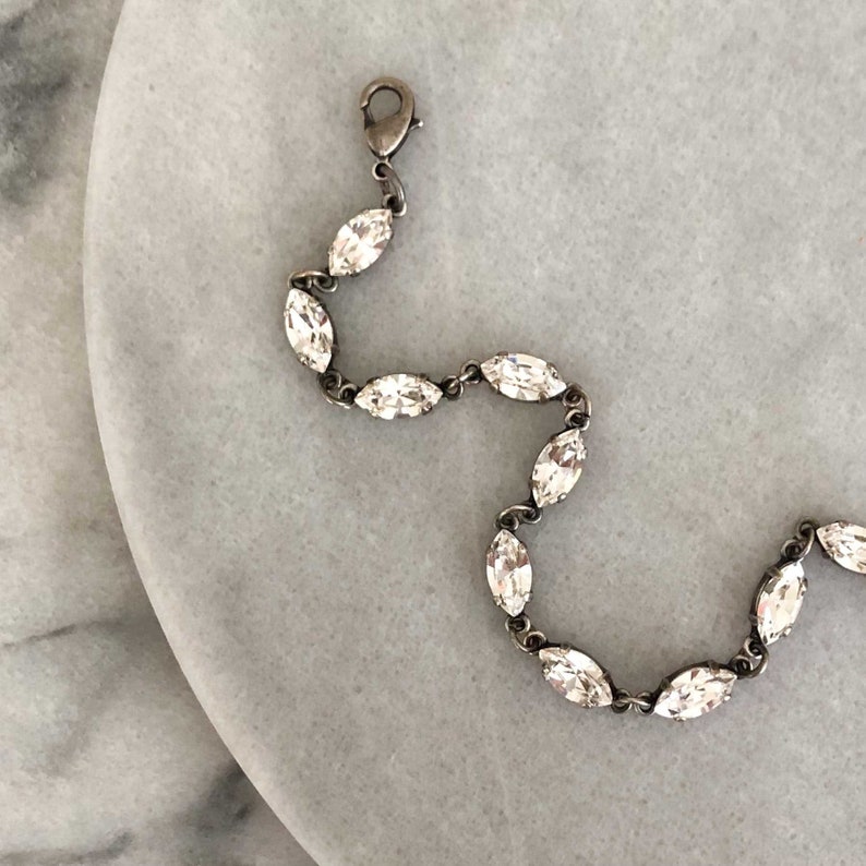 Dainty Vintage Inspired Crystal Bracelet for Wedding and Brides Delicate Marquise Cut Crystal Bracelet image 7