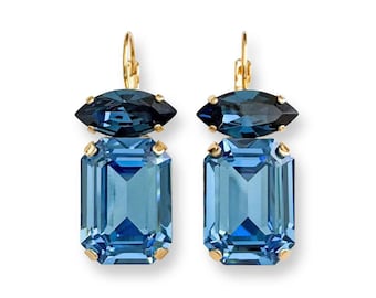 Blue Crystal Drop Earrings | Blue Bridesmaid Earrings | Blue Jeweled Earrings for Weddings and Events