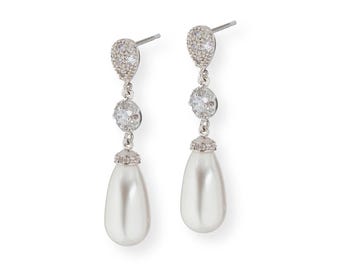 Silver Pearl Drop Earrings for Wedding, Vintage Pearl Drop Earrings, Vintage Pearl Earrings Dangle