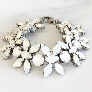 Statement Bridal Bracelet, White Opal Crystal Wedding Bracelet, White Opal Crystal Bracelet for Women