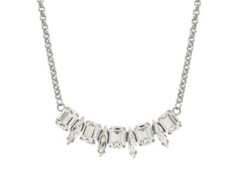 Clear Rhinestone Wedding Necklace, Crystal Bridal Necklace, Silver Bridal Necklace, Crystal Statement Necklace