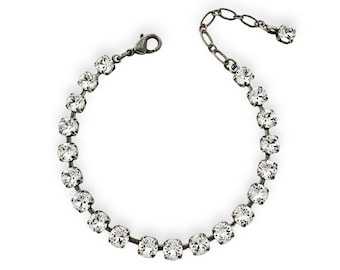 Vintage Style Clear Crystal Rhinestone Bracelet, Delicate Clear Crystal Rhinestone Tennis Bracelet, Crystal and Brass Bracelet