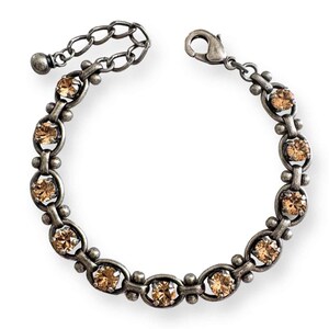 Light Topaz Crystal Bracelet – Vintage Style Jewelry in Antique Brass or Silver, Golden Honey Rhinestone Bracelet