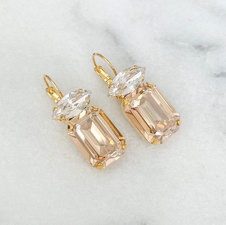 Champagne Color Cocktail Dress Earrings, Crystal Drop Rhinestone Earrings for Brides and Bridesmaids, Party Earrings, Formal Earrings image 9