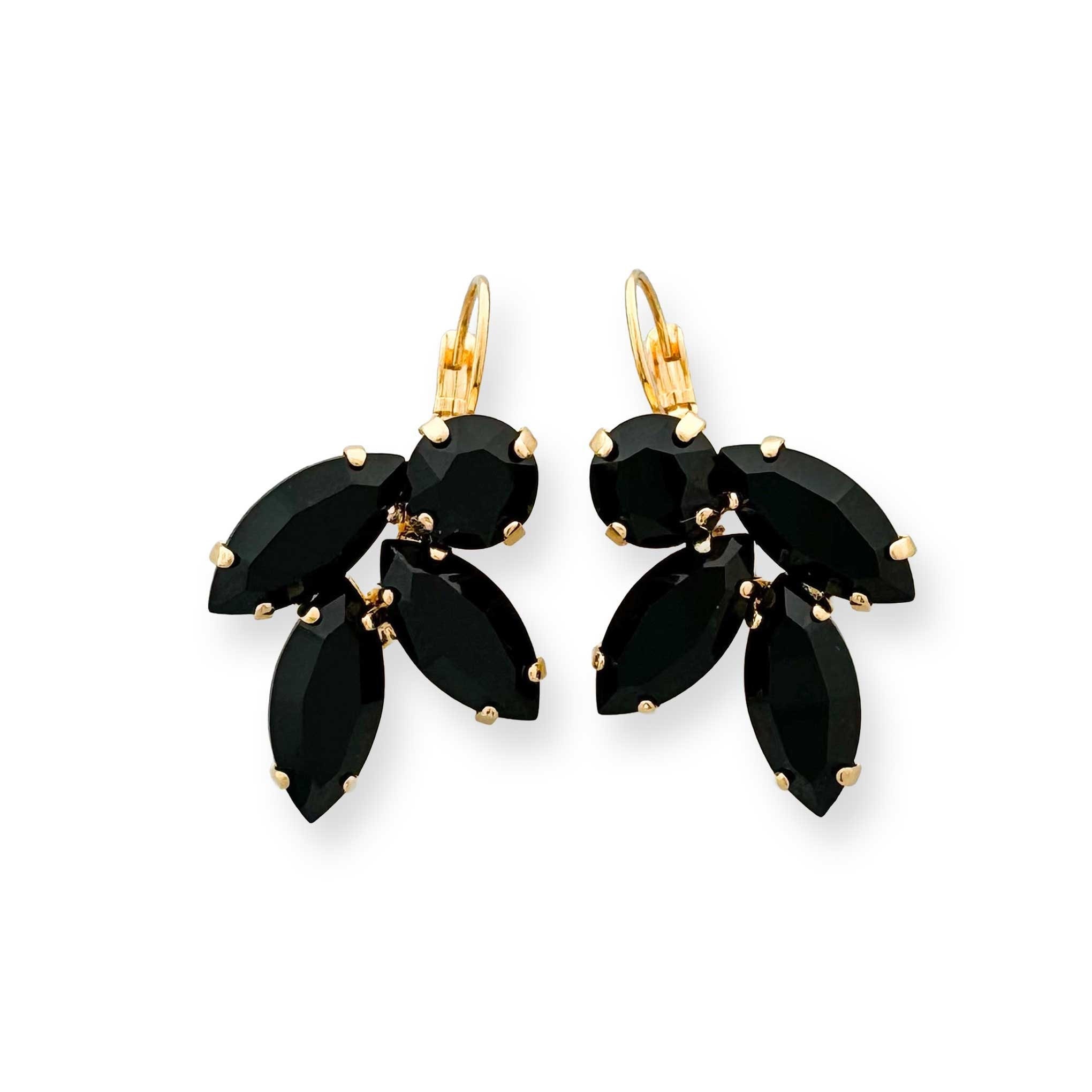 black dress gold earrings Beyond The Waters Gold Square Black Stone Earrings