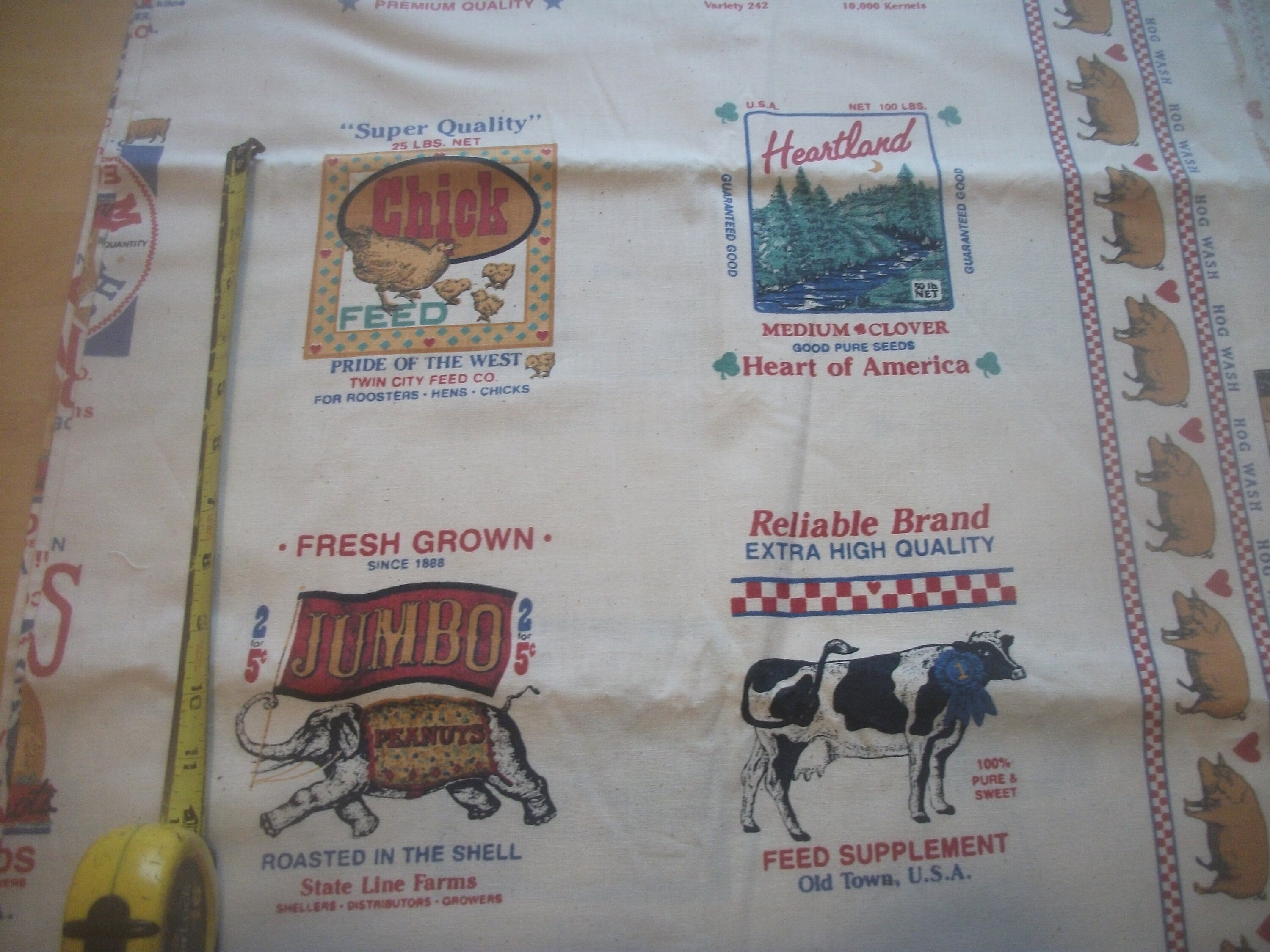 Vintage feed sack cotton fabric panel 1980s RARE Joan Kessler Etsy