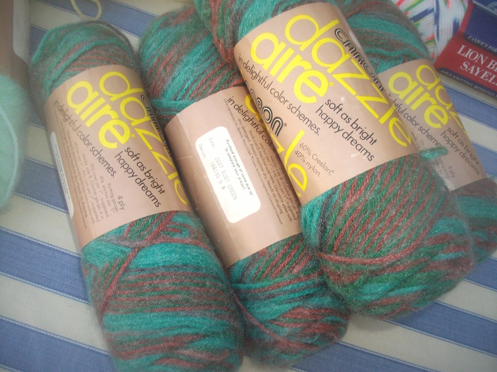 Caron Dazzleaire soft sparkle yarn VTG 1980's Rust Green Etsy