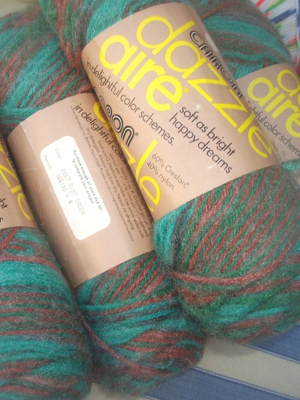 Caron Dazzleaire soft sparkle yarn VTG 1980's Rust Green Etsy