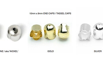 40) 10x9mm End Caps Gold Silver or Platinum, Kumihimo /Macrame friendship bracelet End Caps, Tassel Caps, Jewelry Findings