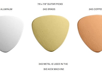 7/8" Guitar Picks - 20G Aluminum, 24G BRASS or 24G COPPER - DIY Pet tags, aluminum Guitar Picks - Guitar Pick Blanks