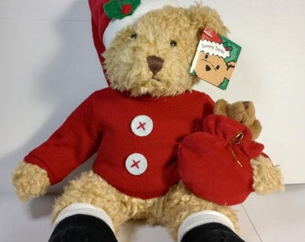 Vintage Avon Sammy Santa Plush Bear by RUSS, Christmas Bear, Santa Bear