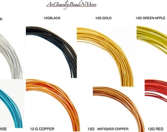 12G SILVER, Black, Copper, RED, TURQUOISE, Gold or Green Anodized Aluminum jewelry wrapping wire, floral wire, craft or decorative wire