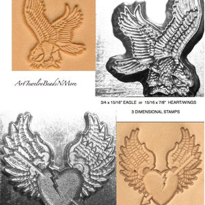 15/16x7/8&quot; HEART WINGS or 3/4x15/16&quot; EAGLE Stamp, Harley Davidson, Motorcycles, 3 D Metal Stamps, Leather and Clay, metal stamping tools