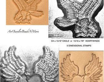 15/16x7/8" HEART WINGS or 3/4x15/16" EAGLE Stamp, Harley Davidson, Motorcycles, 3 D Metal Stamps, Leather and Clay, metal stamping tools