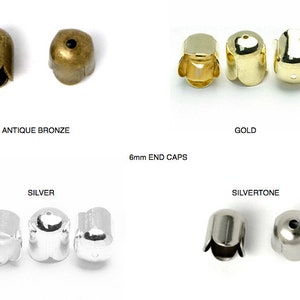 40 6mm Silver, Gold, Silvertone or Antique Bronze Plated BRASS End Caps, Tassel Caps, Kumihimo, Viking Knit, Bead Caps, Cord Ends image 1