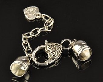 5) 10mm 8 Pc ANTIQUE SILVER KUMIHIMO End Cap Sets, Glu On Necklace End Caps, incl. Lobster Clasp, End Caps, Heart Charm/ Extension Chain