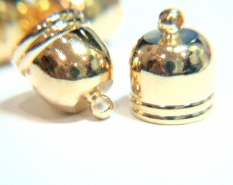 30) 12x10mm ID Gold Plated Brass End Caps w ring, glue on End Caps, Bead Caps, Gold Tassel Caps, Kumihimo/macrame bracelet End Caps