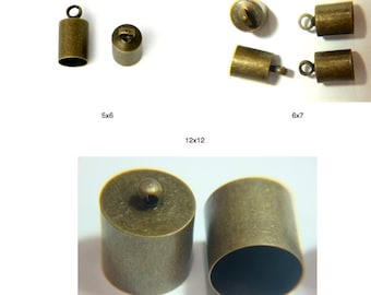 30-50) 5x6, 6x7 OR 12x12x11 Antique Bronze Plated Brass End Caps / loop, kumihimo / viking knit end caps, tassel caps, glue on end caps