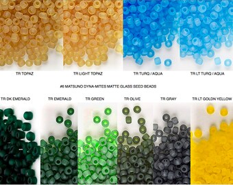 6# MATSUNO Dyna-mites TR MATTE Topaz Emerald Olive Goldn Yellow Turquoise Aqua Gray Matte seed beads, kumihimo/macrame wrap bracelet beads