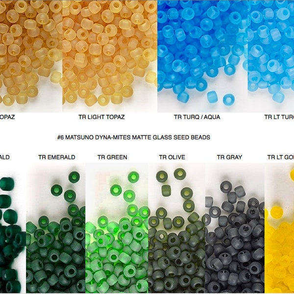 6# MATSUNO Dyna-mites TR MATTE Topaz Emerald Olive Goldn Yellow Turquoise Aqua Gray Matte seed beads, kumihimo/macrame wrap bracelet beads