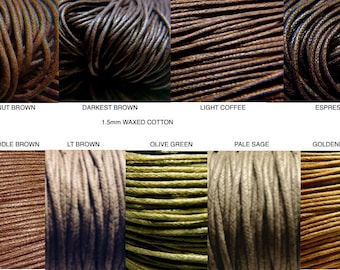 15Yd 1.5mm Brown Olive Green Goldenrod Waxed Cotton Cord, DiY Organza Necklace Cord, macrame cord, Kumihimo cord, Braiding and knotting Cord