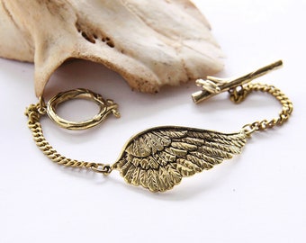 Pulsera de alas de pájaro - Brazalete Steampunk de metal y latón