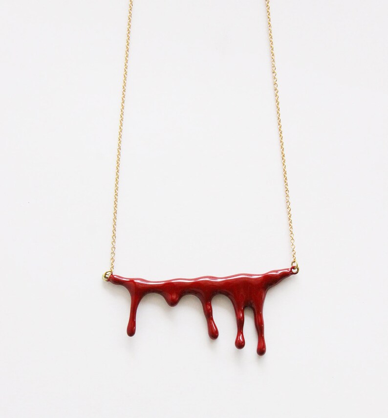 Bleeding Blood Necklace Red Enamel Pendant With Brass Chain Etsy