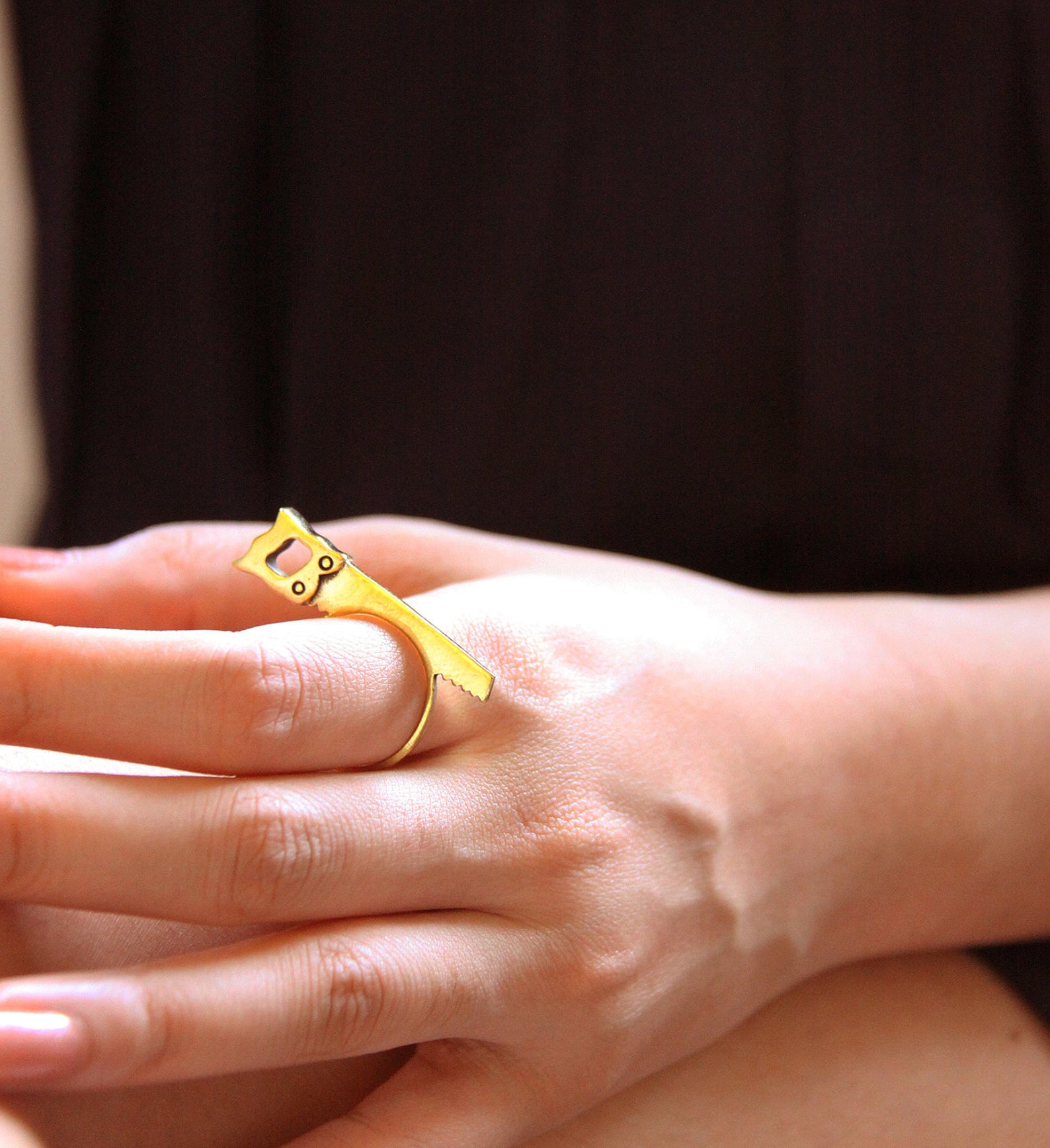 Tiny Saw Ring Golden Metal Brass Etsy