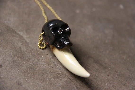 Skull With Tiger Fang Hand Painted Version Necklace Etsy New Zealand