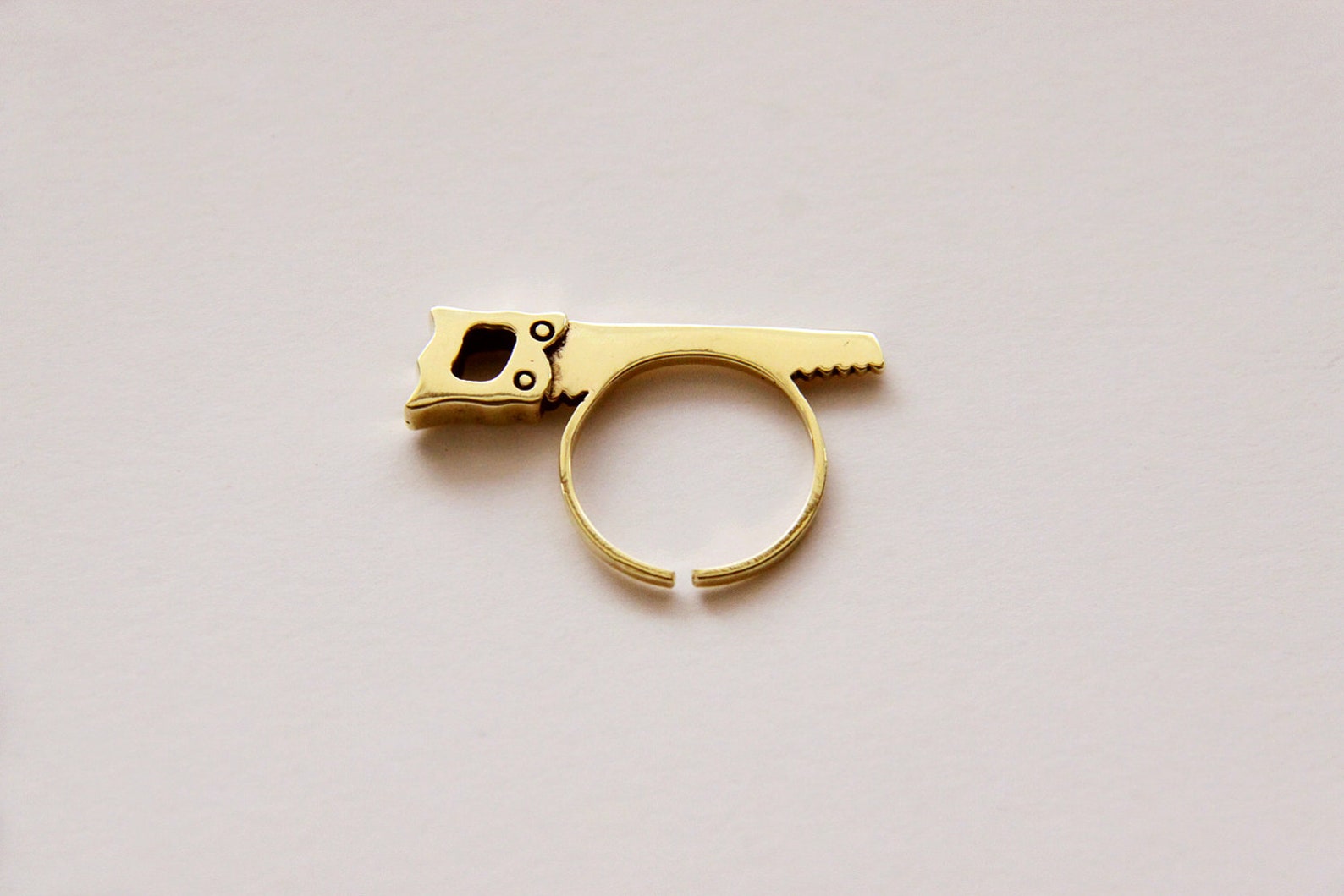 Tiny Saw Ring Golden Metal Brass Etsy