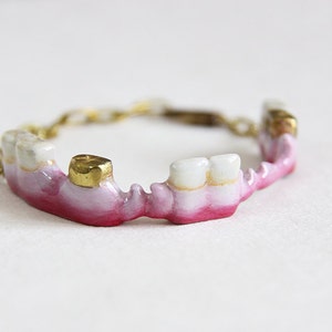 Fang Teeth Bracelet / Hand-Painting Color/ Punk Rock Jewelry / Adjustable Brass Metal Work Cuff