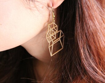 Cubo geométrico cuadrado moderno - Arte óptico - Collar artesanal