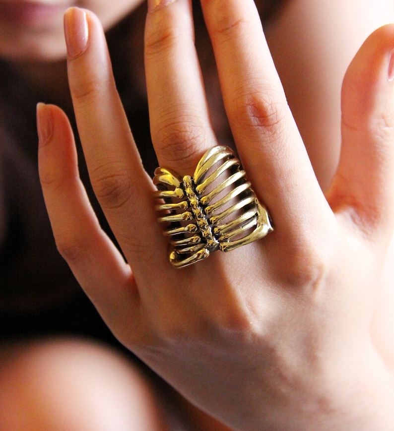 Human Ribcage Skeleton Ring Brass Metal Work Etsy