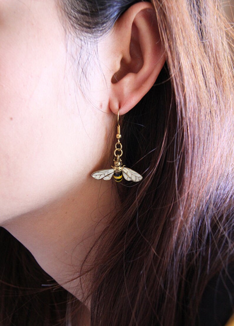 Honey Comb And Bee Feather Earrings FINAL SALE main image 1