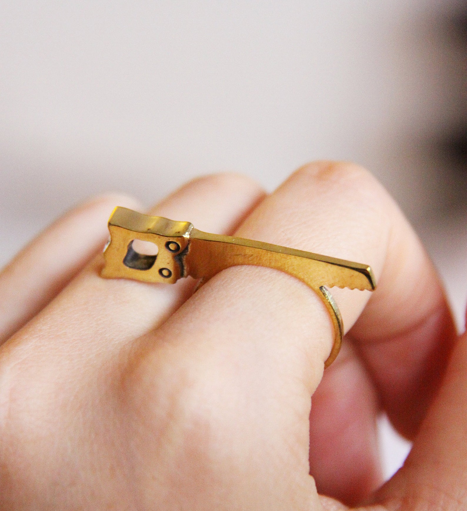 Tiny Saw Ring Golden Metal Brass Etsy