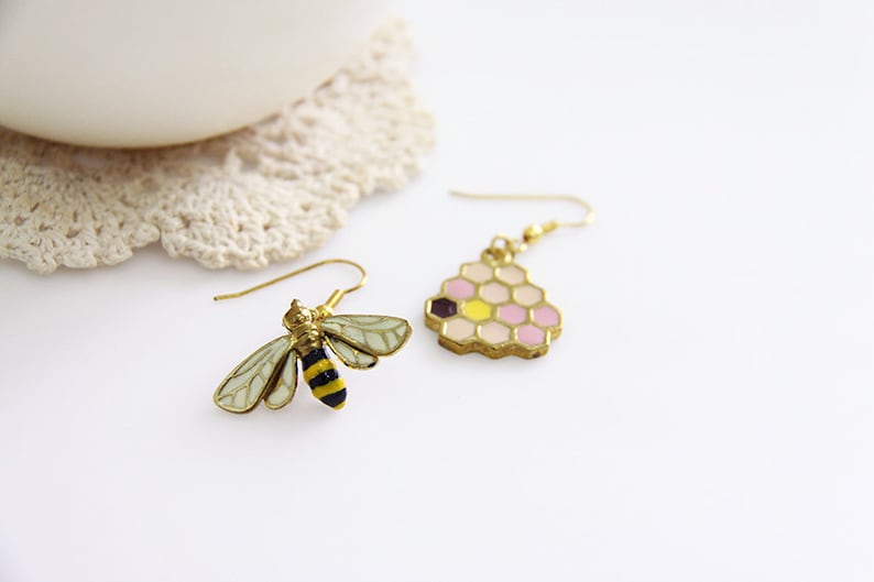 Honey Comb And Bee Feather Earrings FINAL SALE main image 0