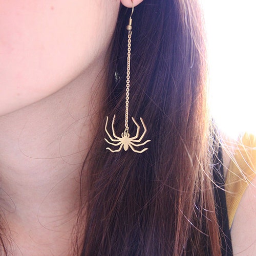 Golden Spider Earrings / Handcraft Jewelry / Brass / Woman Accessories