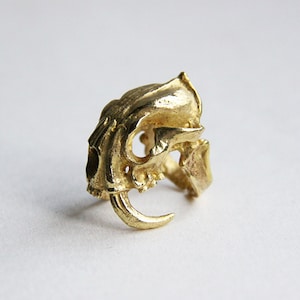 Saber Tooth Tiger Ring / Golden / Black Ruthenium Version / Handmade Metal Work