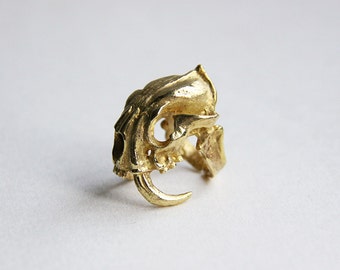 Anillo de tigre dientes de sable / Dorado / Versión de rutenio negro / Trabajo de metal hecho a mano