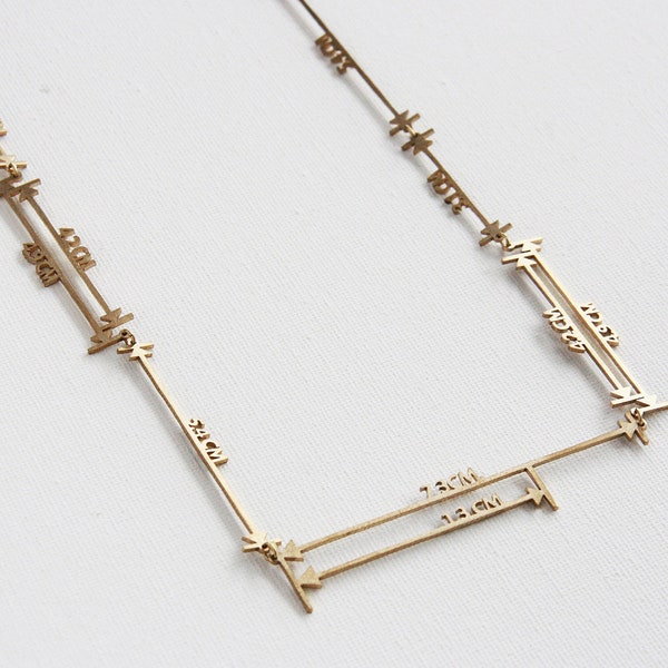 How long is it....  Measurement Vector Necklace - Mathematical Geometric Brass / Gold Plated