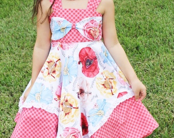 Belle's Bow Dress PDF Pattern 0-3 mo. - size 8, includes 18" doll version