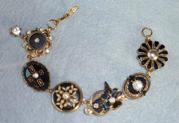 Vintage Collage Bracelet Elegant Black and Gold made from | Etsy