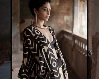 Petra jacket, over layer , light cotton net , natural dye , Africa. , block print . One size , unisex,