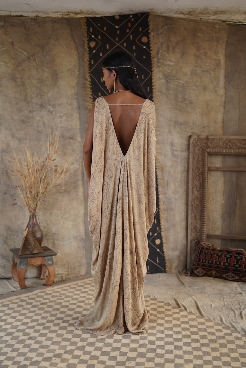 athena dress,mud printing , natural dye , Sumerian block print borders , one size zdjęcie 4