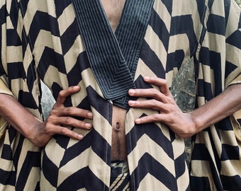 Kimono ra golden fan print natural dye block printed ,