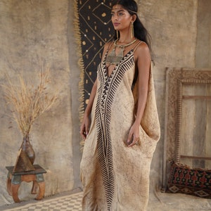 athena dress,mud printing , natural dye , Sumerian block print borders , one size zdjęcie 2