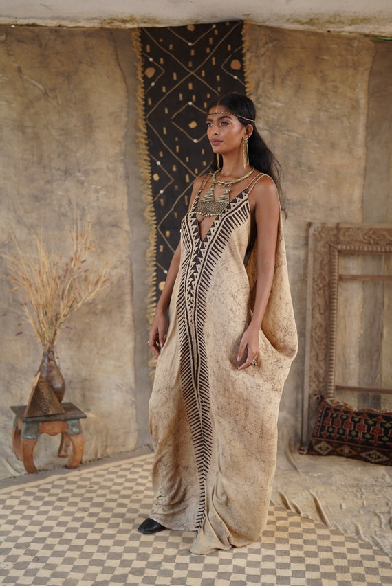 Athena Dress mud Printing Natural Dye Sumerian Block Print Borders One Size Etsy UK
