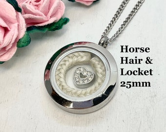 25 mm Keepsake medaillonhanger met daarin een vlecht van het haar van uw paard. Gedenkhanger ketting