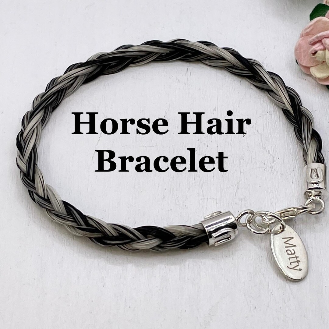 Sterling Silver Horseshoe Design Endcaps Horse Hair Bracelet. Memorial